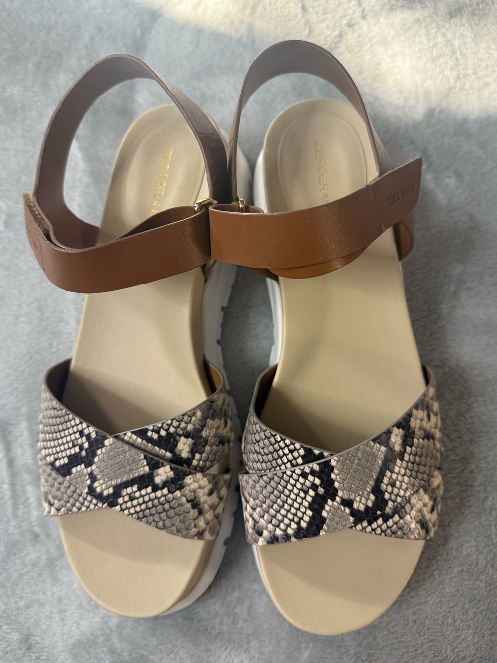 Womens Zerogrand Cole Hann Brown & Snake Print Sandal - Comfort Strap Design